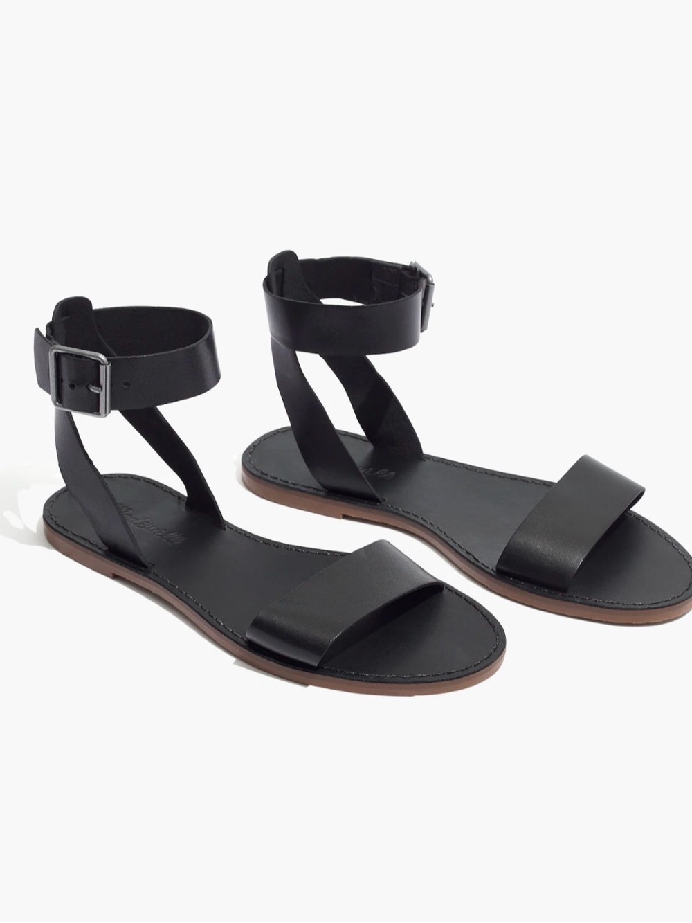 Madewell Black Leather Strappy Flat Sandals